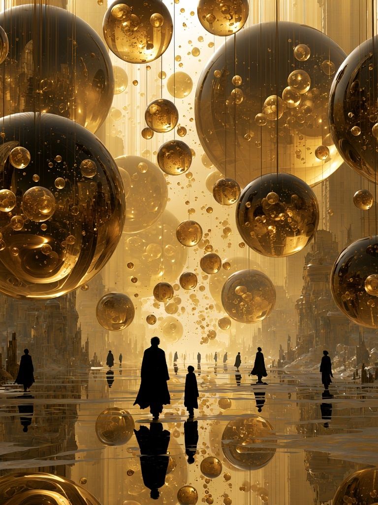 Golden Orb Cityscape Surrealism Print. poster detail