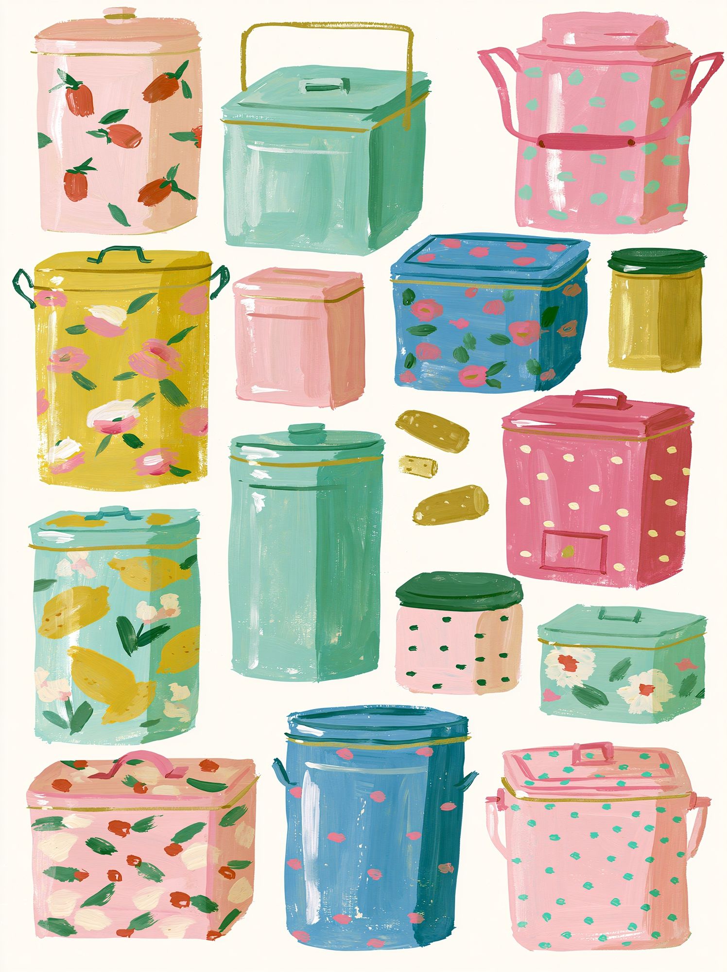 Pastel Storage Tins Illustration Poster. poster — illustration art