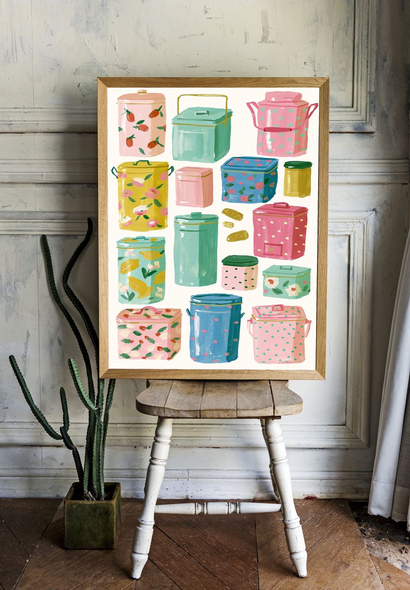 Pastel Storage Tins Illustration Poster. room preview
