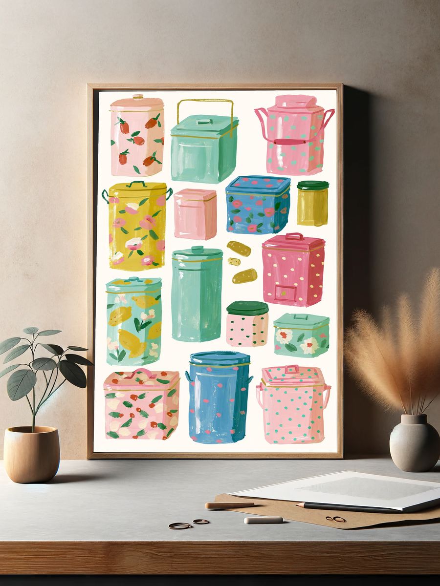 Pastel Storage Tins Illustration Poster. — room view 2