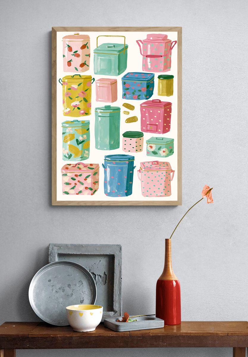 Pastel Storage Tins Illustration Poster. — room view 3