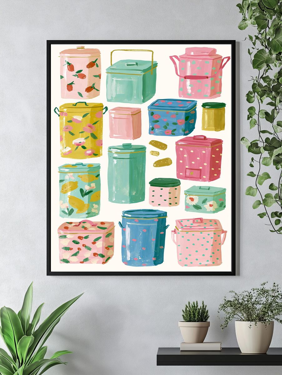 Pastel Storage Tins Illustration Poster. — room view 4