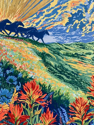 Wild Horses Meadow Illustration Poster. poster