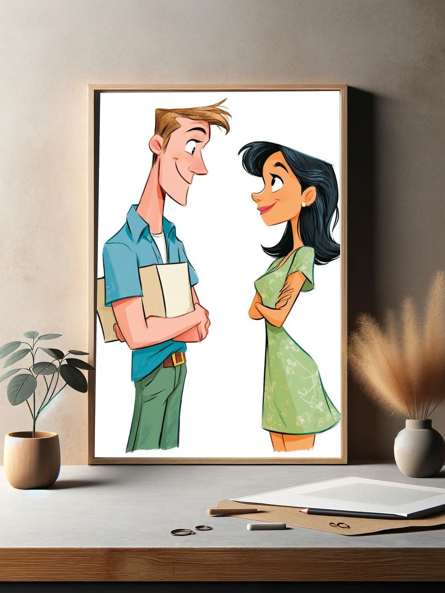 Romantic Couple Illustration Poster. — room view 2