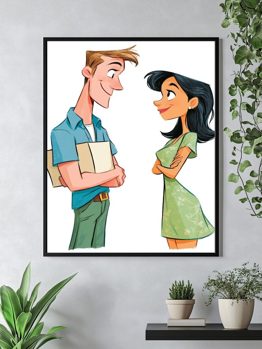 Romantic Couple Illustration Poster. — room view 4