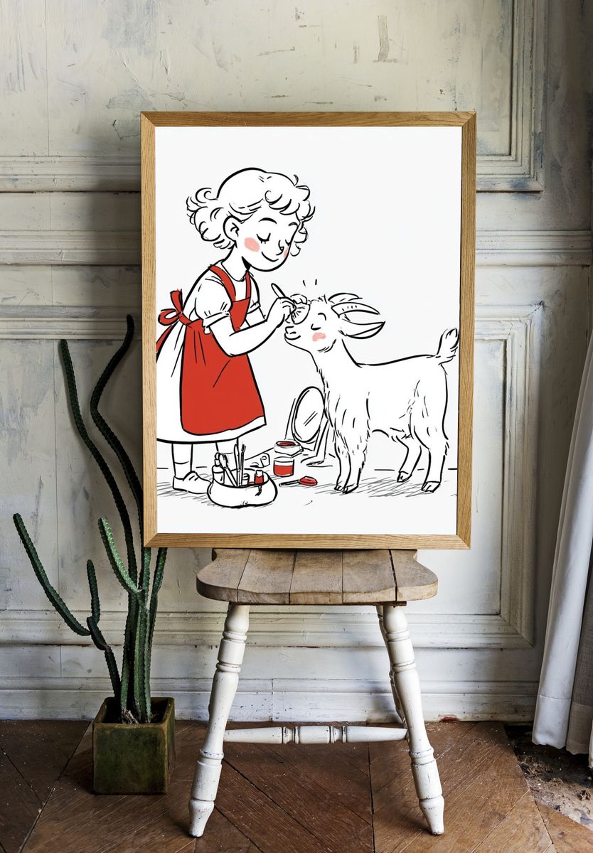 Girl Painting Goat Illustration Poster. room preview