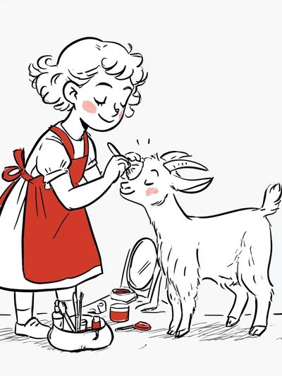 Girl Painting Goat Illustration Poster.