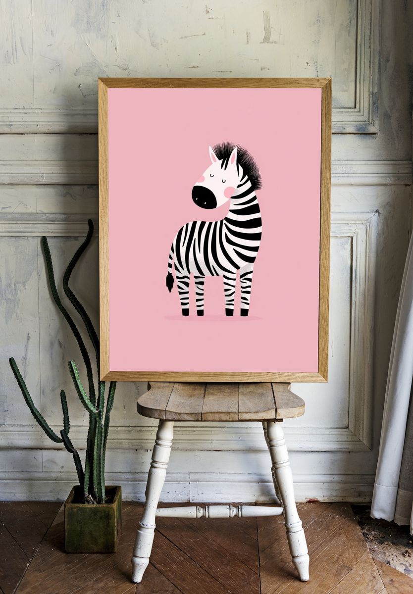 Sleepy Zebra Illustration Poster. — room view 1