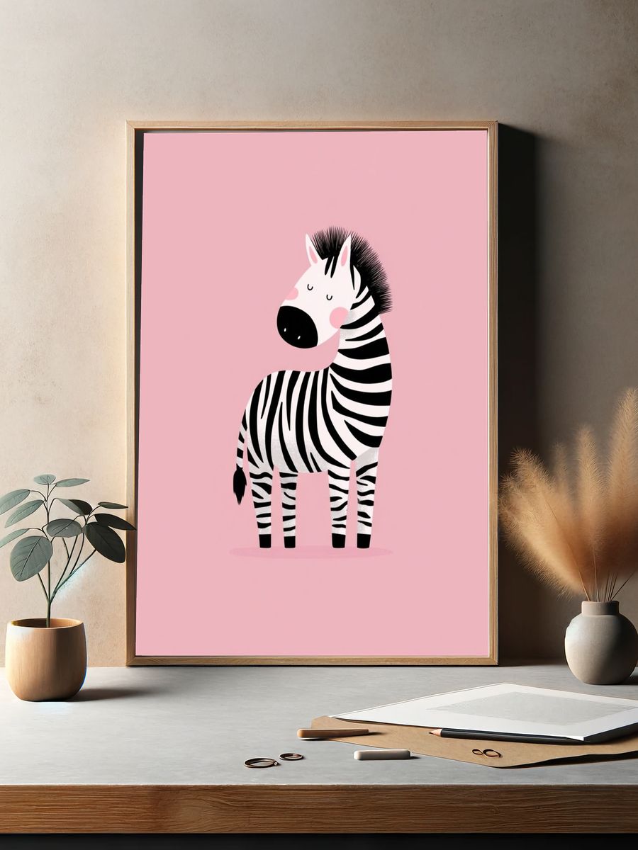 Sleepy Zebra Illustration Poster. — room view 2
