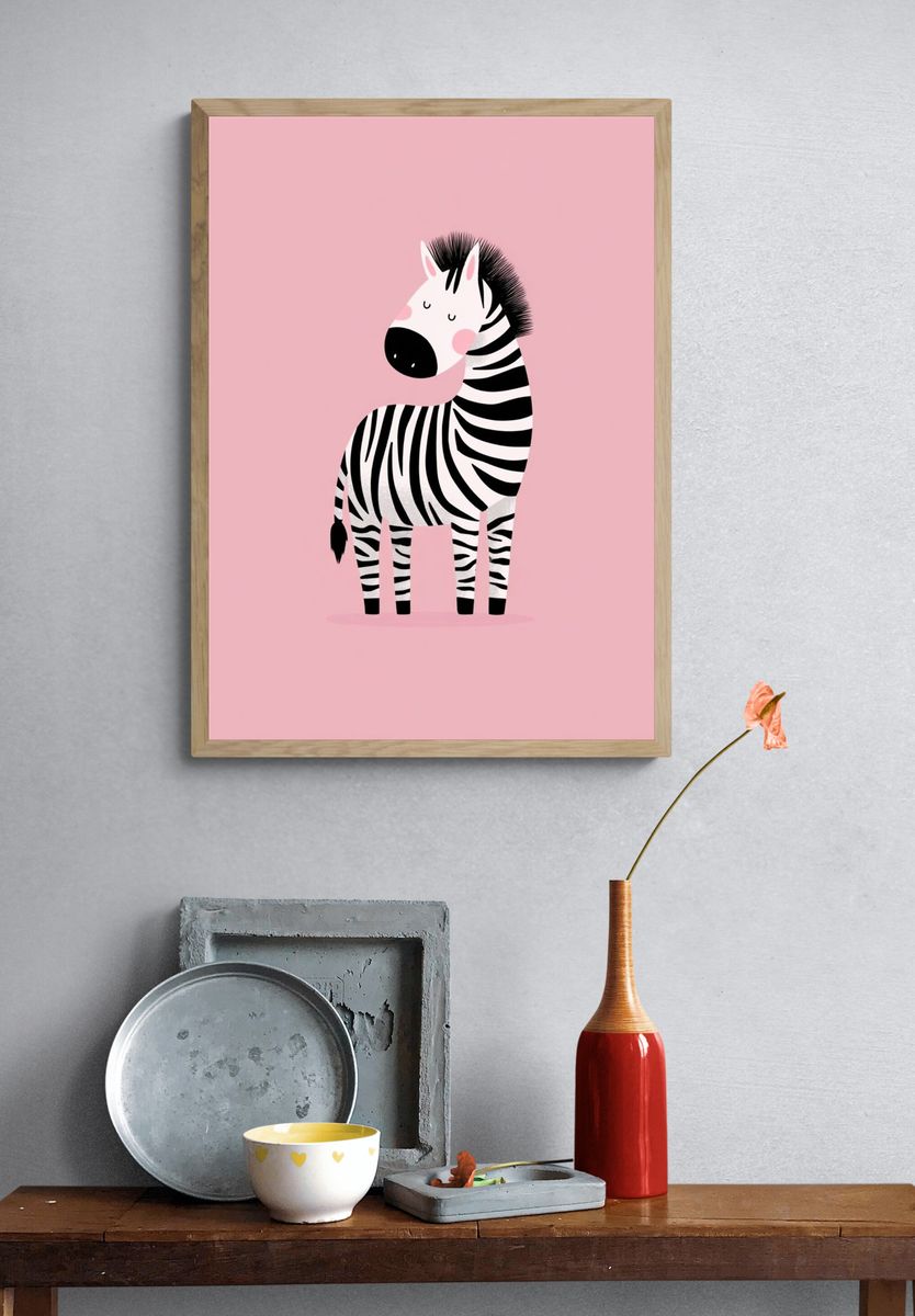 Sleepy Zebra Illustration Poster. — room view 3