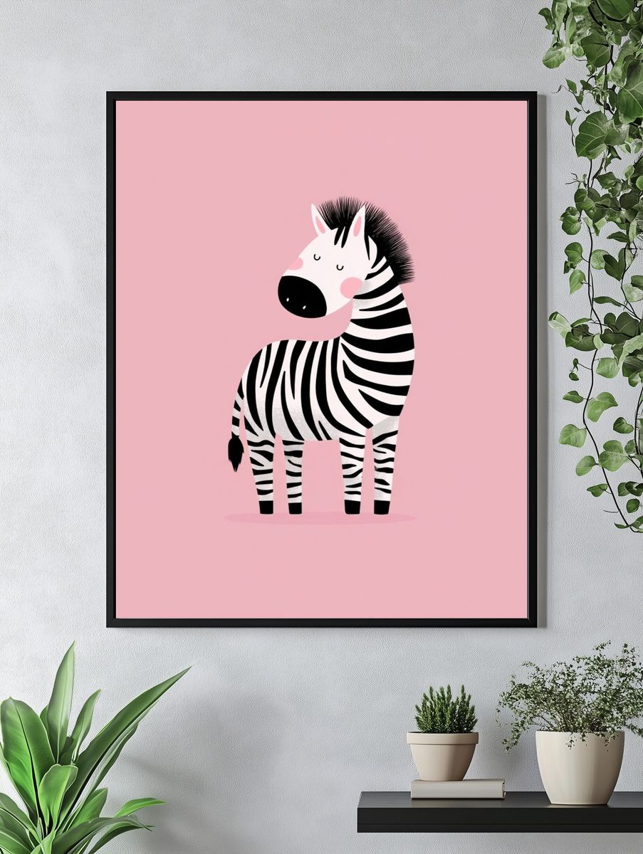 Sleepy Zebra Illustration Poster. — room view 4