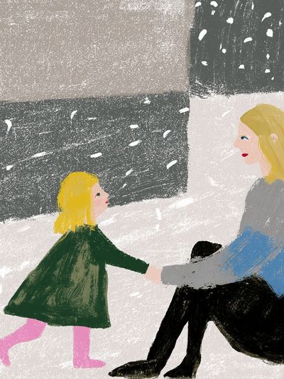 Mother and Child Winter Scene Print. poster