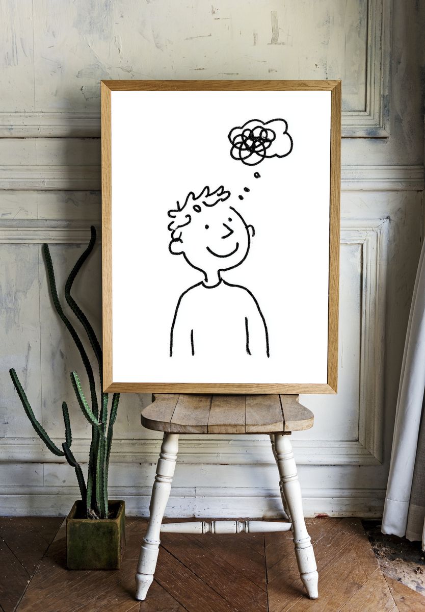 Thoughtful Child Line-Art Poster. room preview