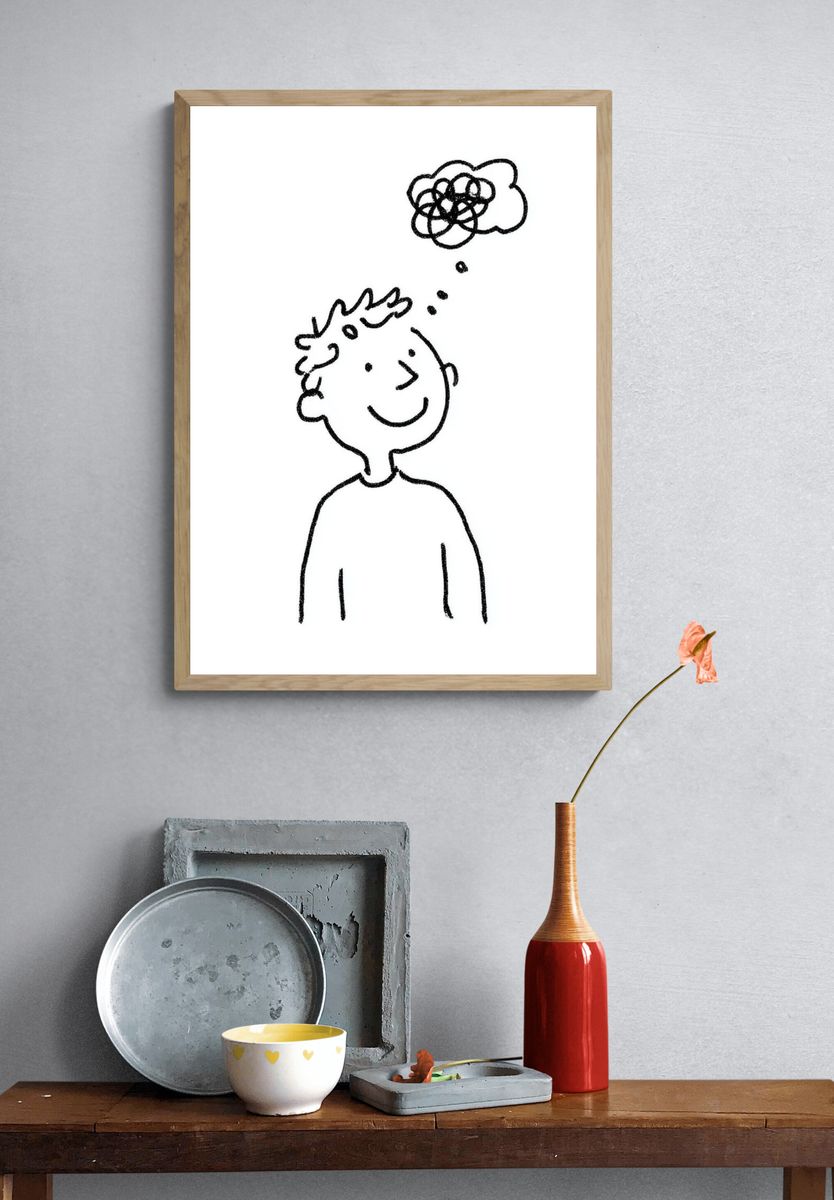 Thoughtful Child Line-Art Poster. — room view 3