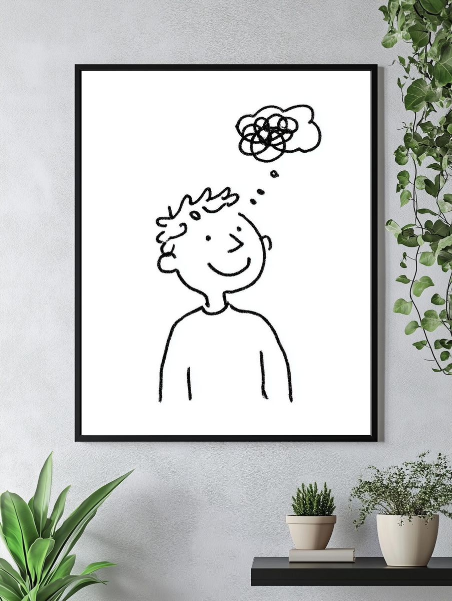 Thoughtful Child Line-Art Poster. — room view 4