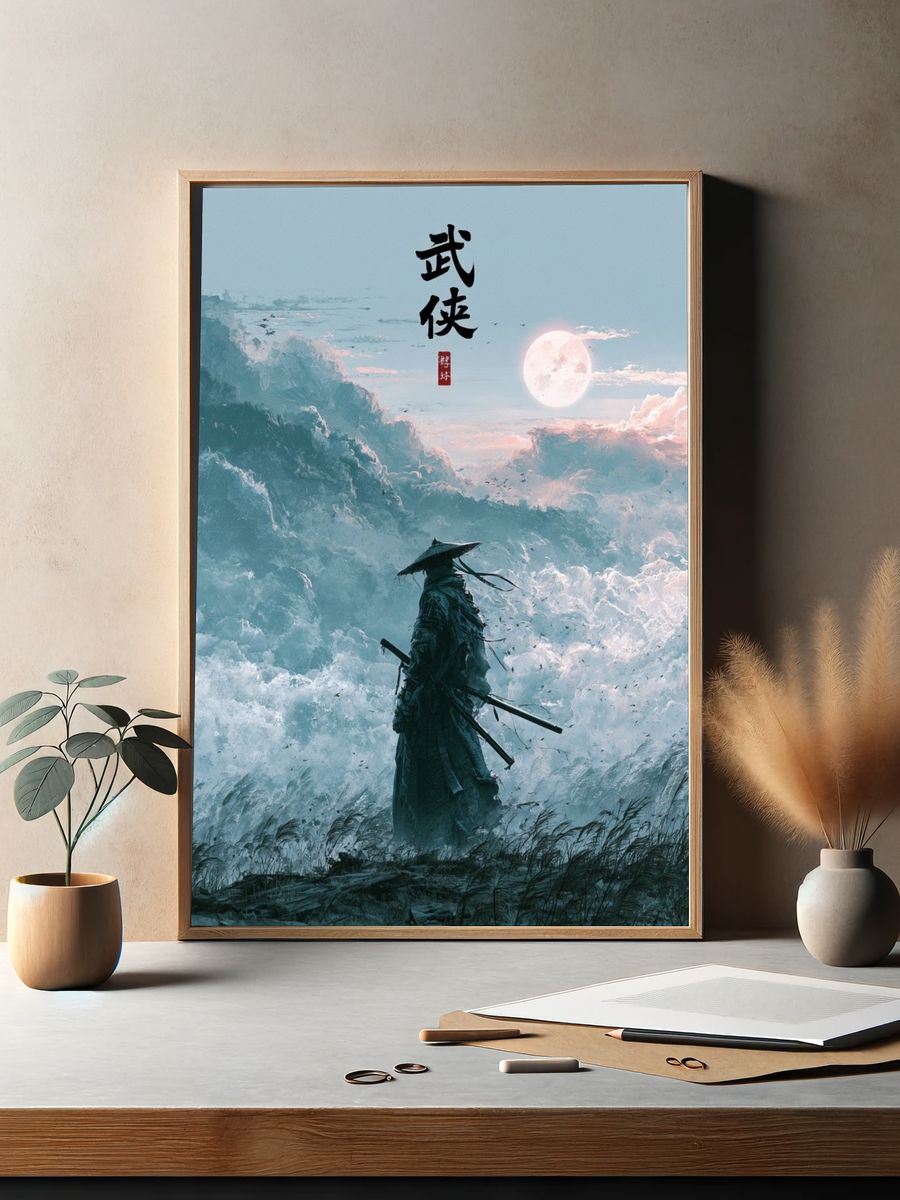Samurai Moonlit Clouds Print. — room view 2