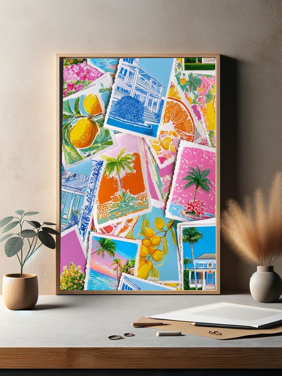 Tropical Collage Illustration Poster. — room view 2