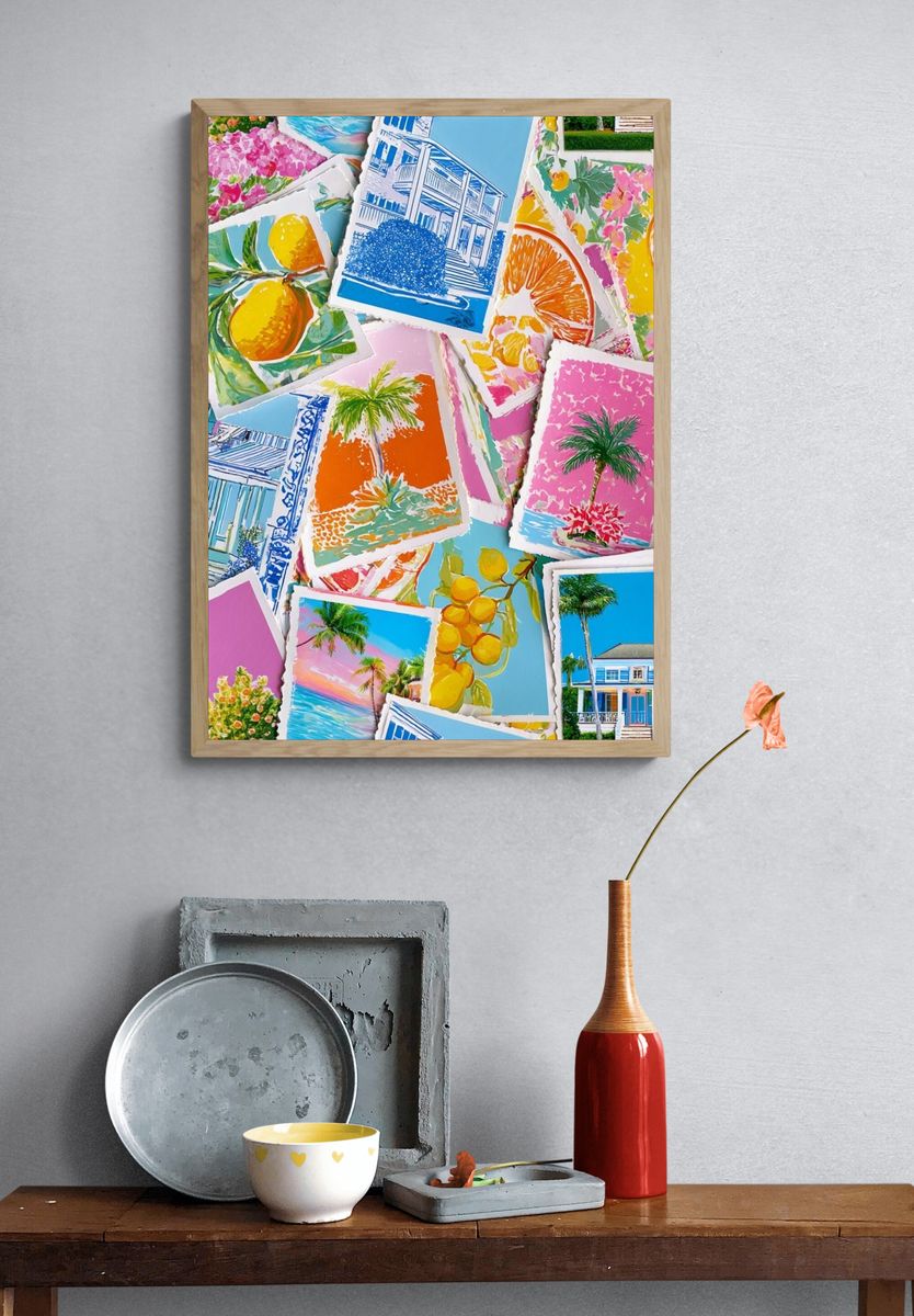 Tropical Collage Illustration Poster. — room view 3