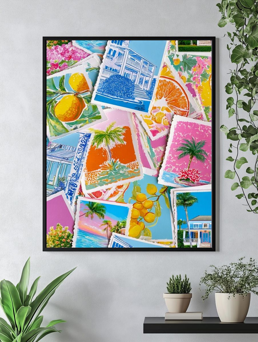Tropical Collage Illustration Poster. — room view 4