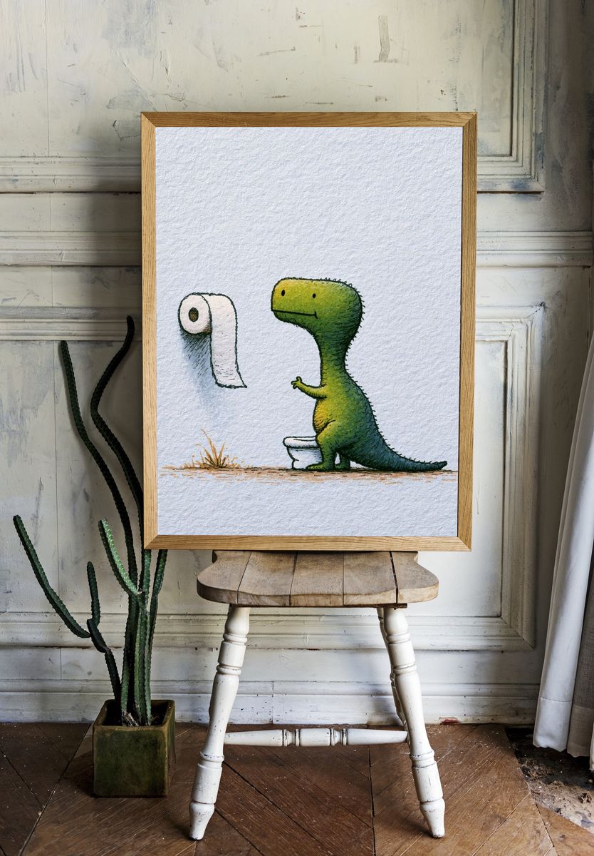 Dino Toilet Paper Illustration Poster. — room view 1