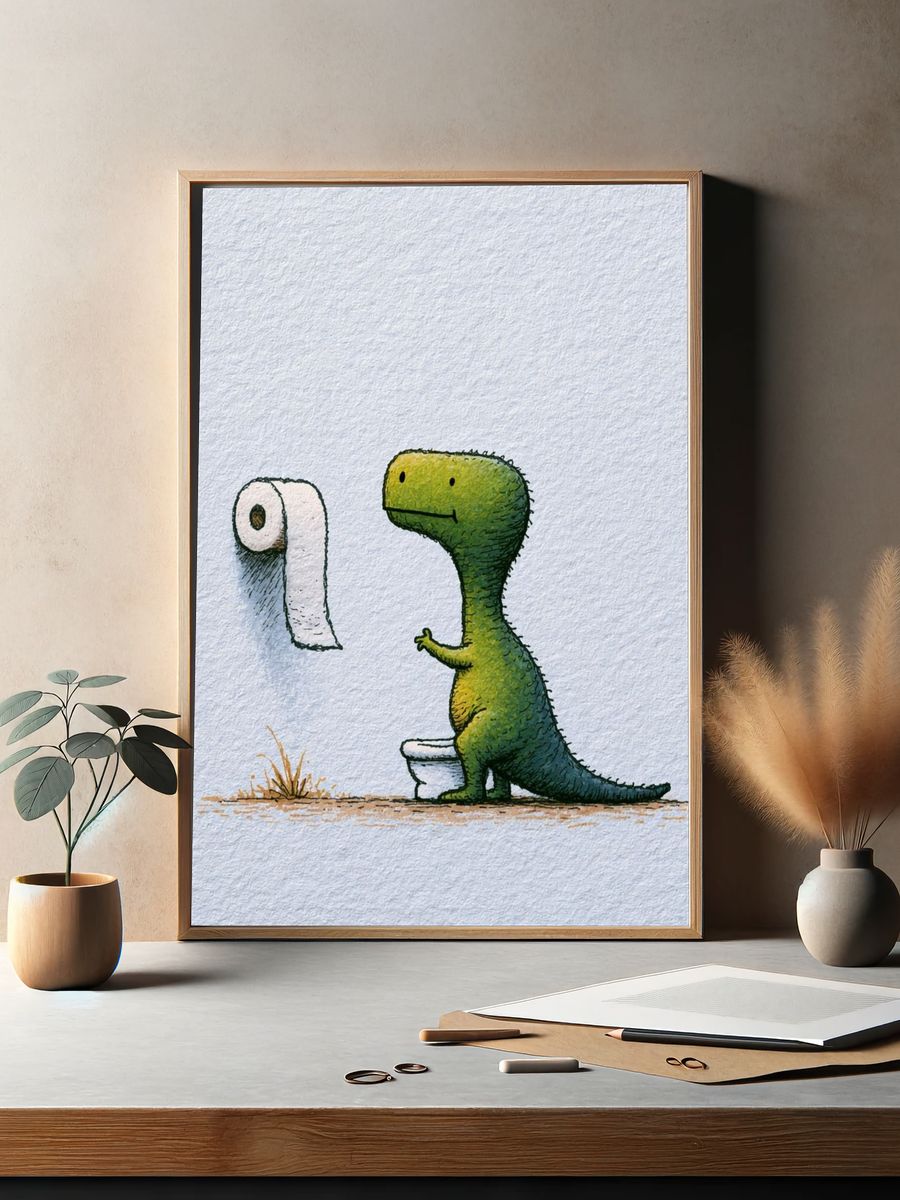 Dino Toilet Paper Illustration Poster. — room view 2