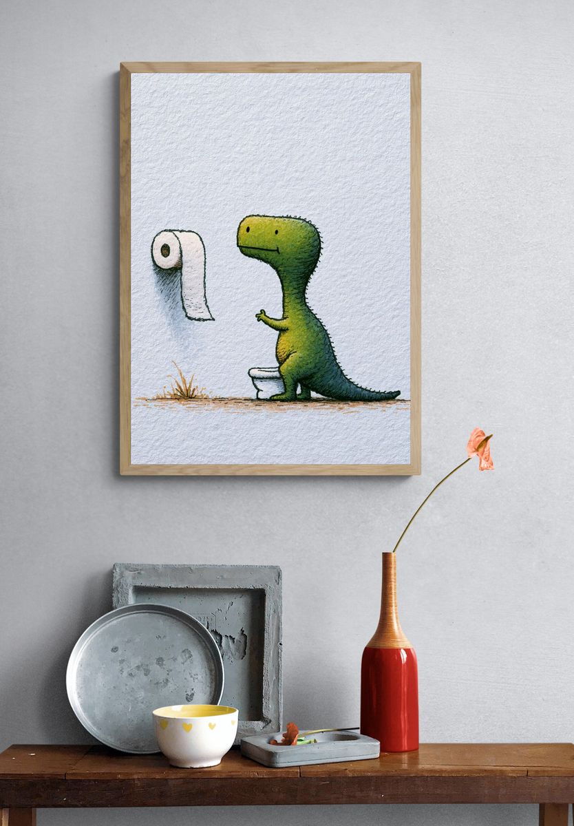 Dino Toilet Paper Illustration Poster. — room view 3