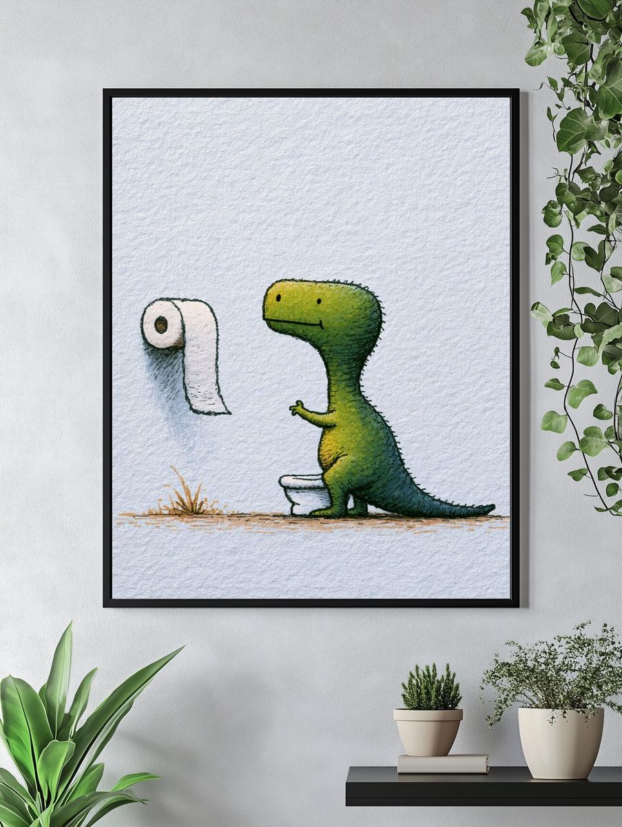 Dino Toilet Paper Illustration Poster. — room view 4
