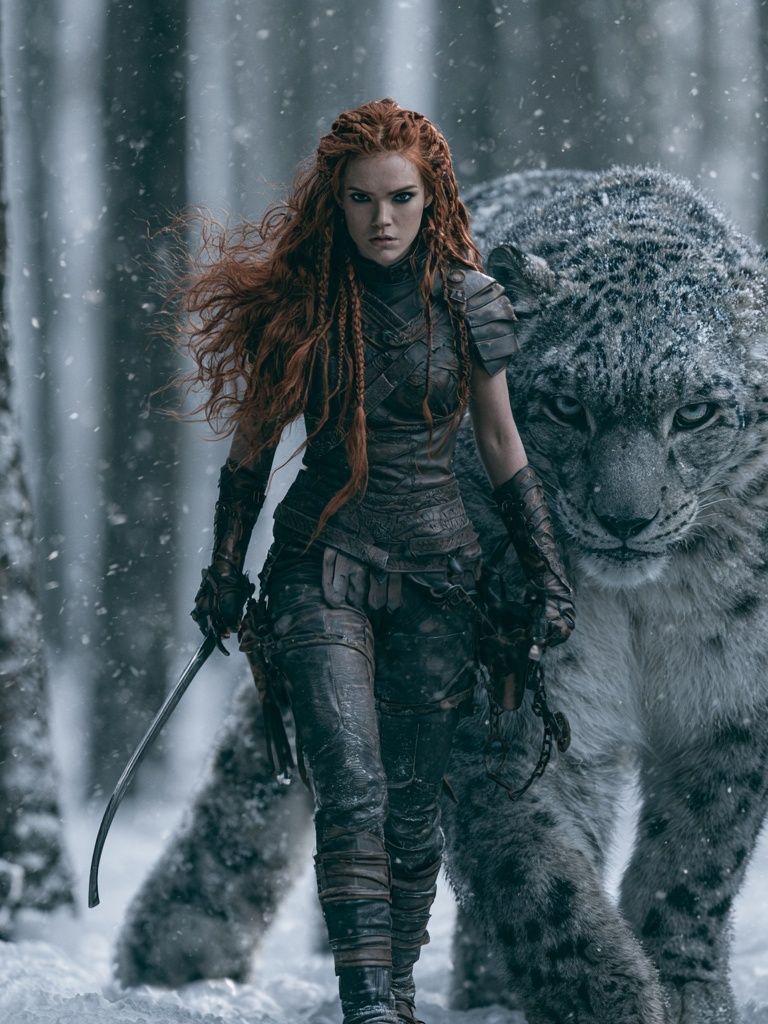 Snow Warrior and Snow Leopard Poster. poster — illustration art