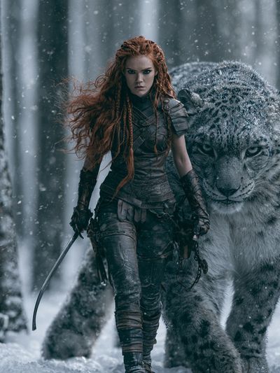 Snow Warrior and Snow Leopard Poster. poster