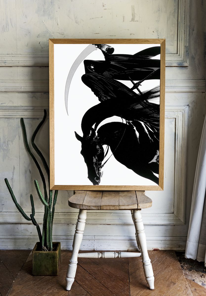 Black Horse Rider Illustration Poster. room preview