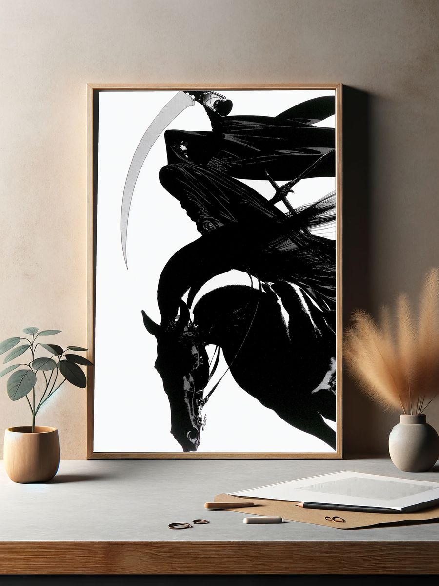 Black Horse Rider Illustration Poster. — room view 2