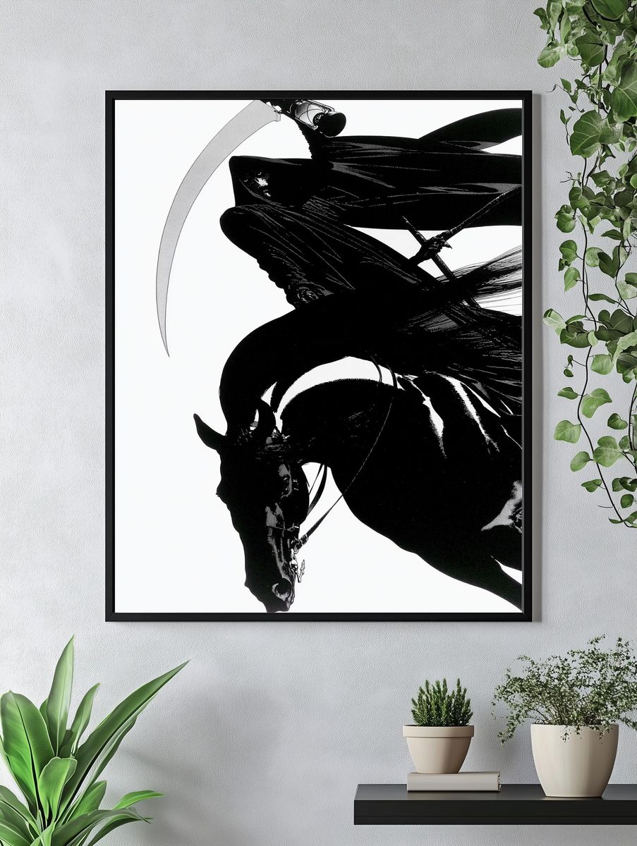 Black Horse Rider Illustration Poster. — room view 4