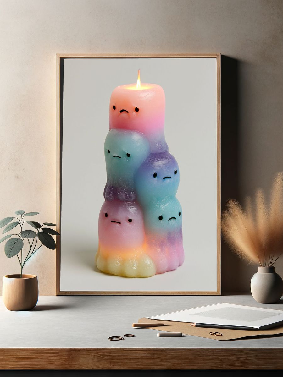 Pastel Sad Candle Illustration Poster. — room view 2