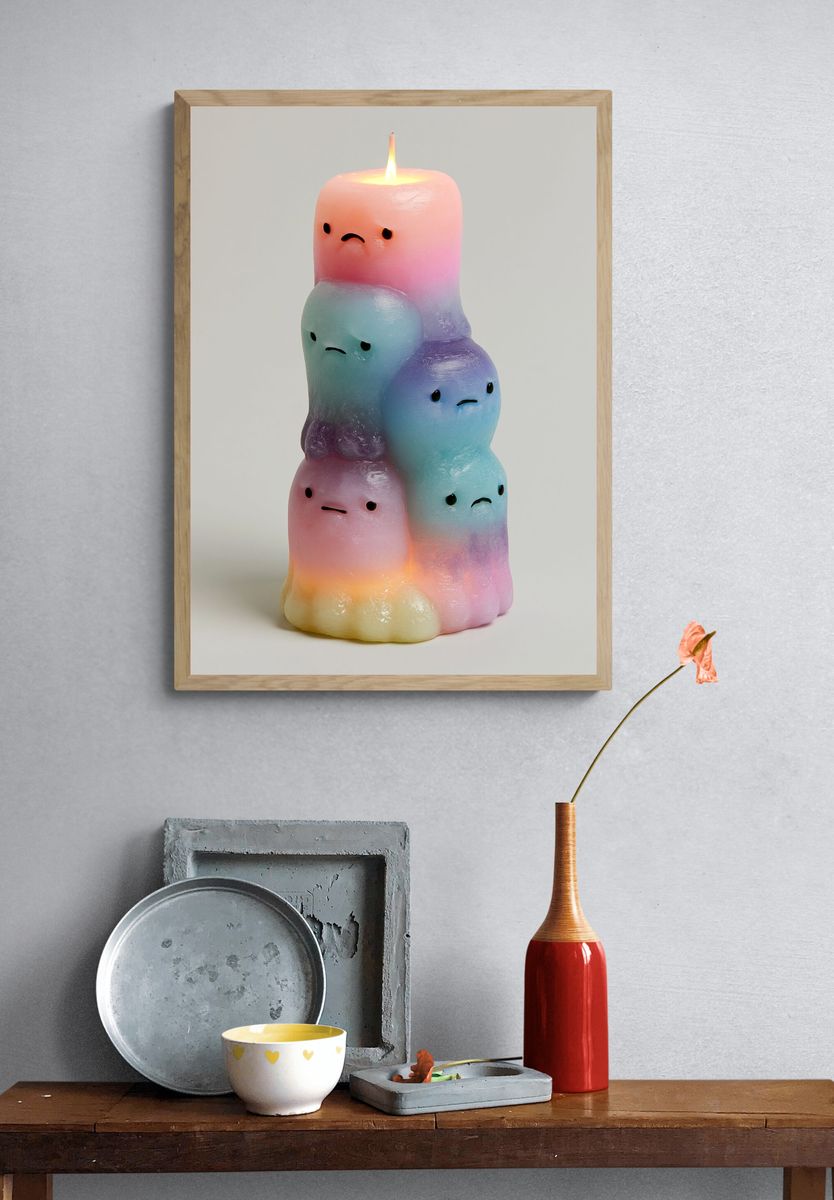 Pastel Sad Candle Illustration Poster. — room view 3