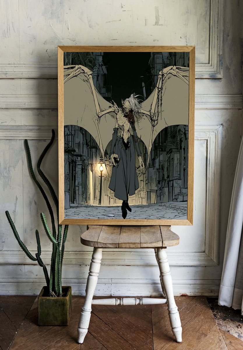 Winged Gothic Figure Illustration Poster. — room view 1