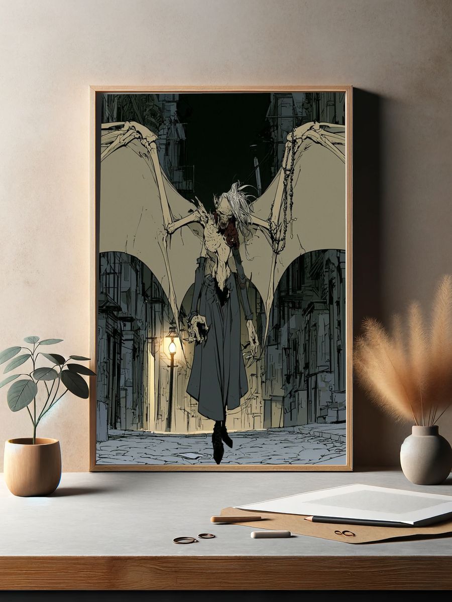 Winged Gothic Figure Illustration Poster. — room view 2