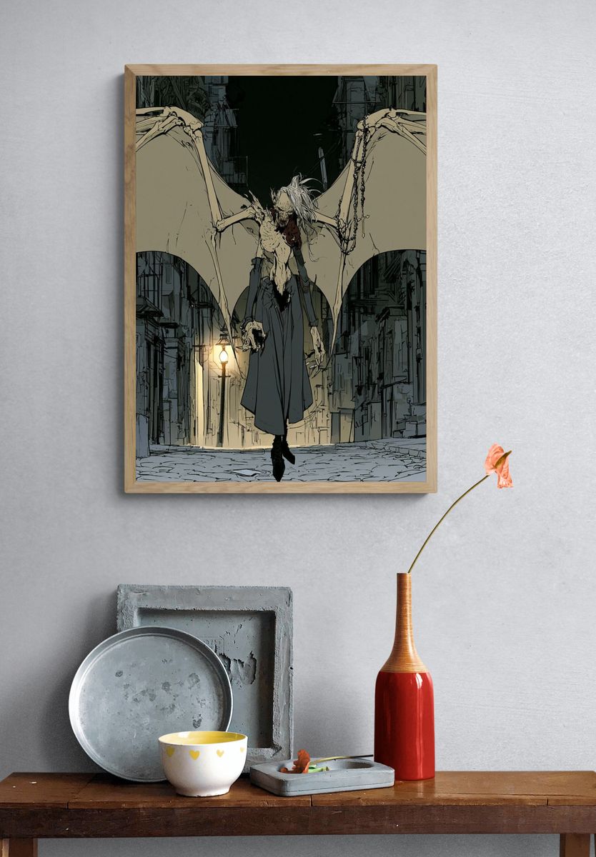 Winged Gothic Figure Illustration Poster. — room view 3