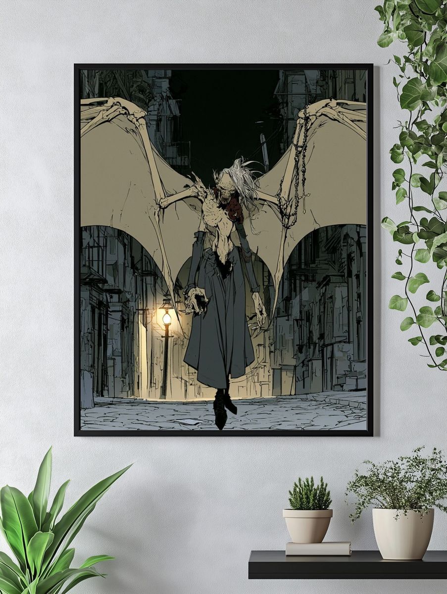 Winged Gothic Figure Illustration Poster. — room view 4
