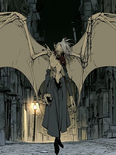 Winged Gothic Figure Illustration Poster. poster