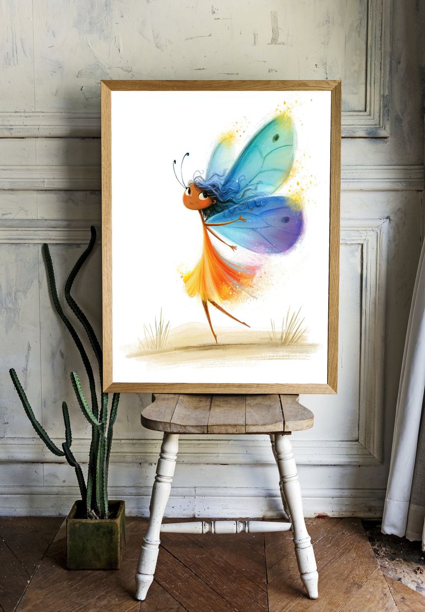 Whimsical Butterfly Girl Illustration Poster. — room view 1