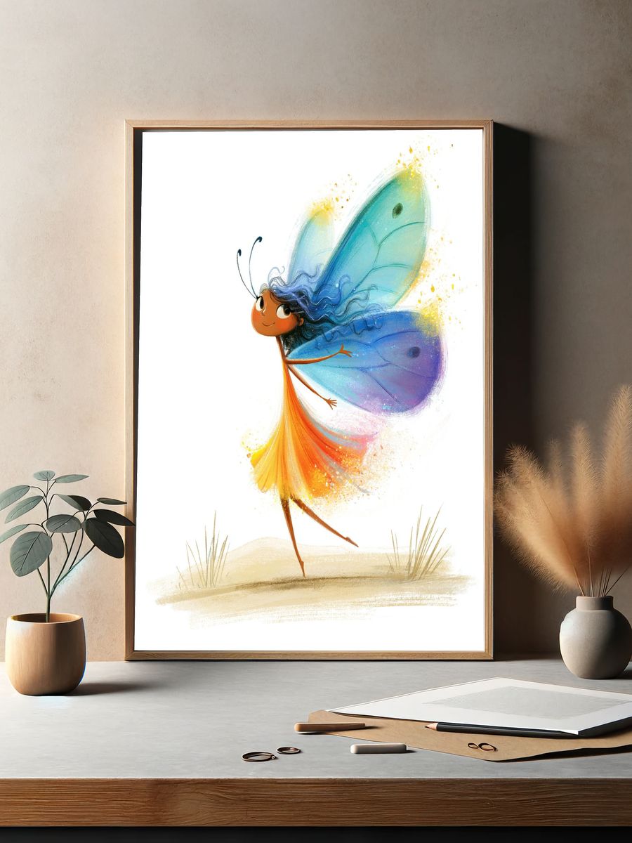 Whimsical Butterfly Girl Illustration Poster. — room view 2