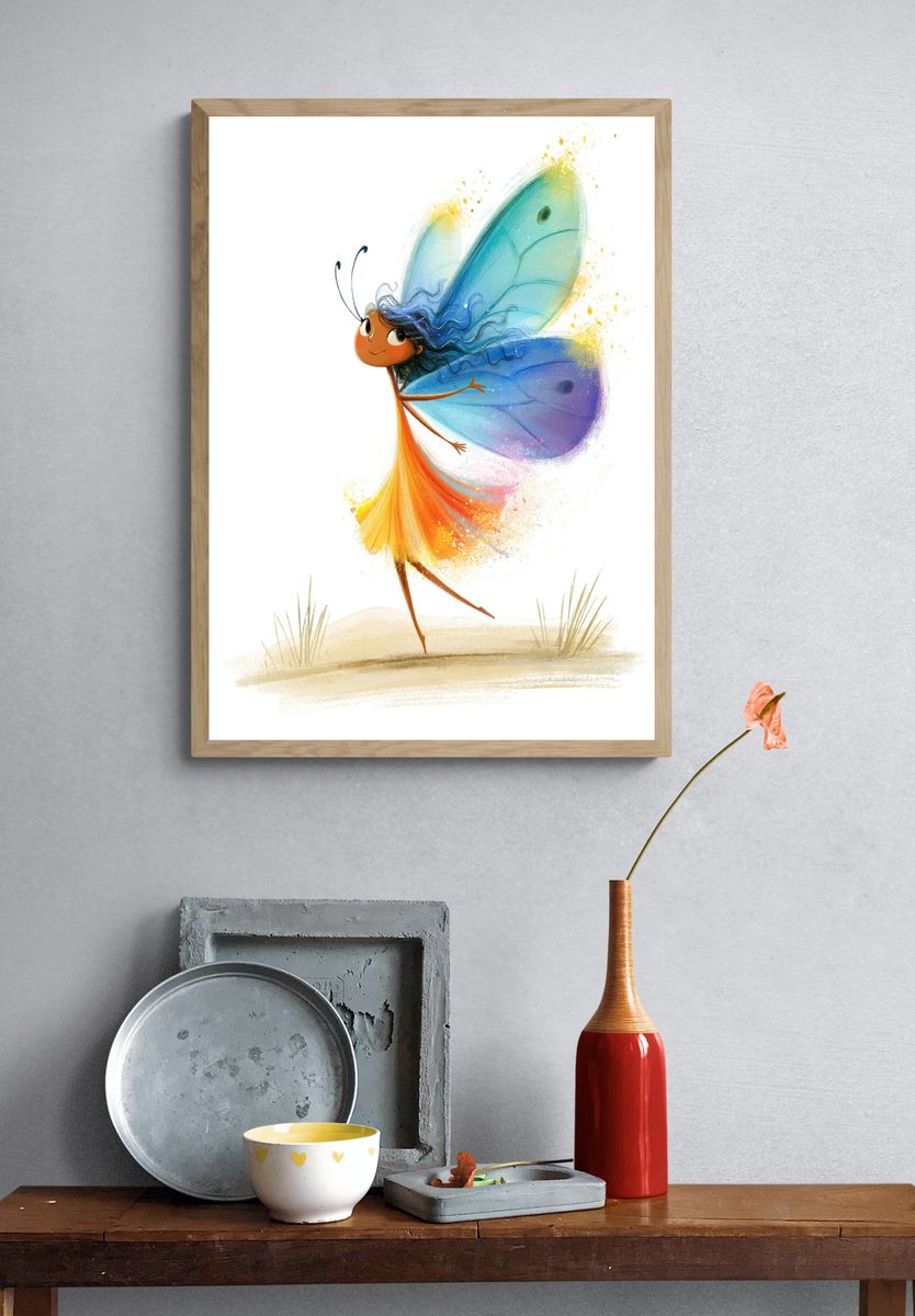 Whimsical Butterfly Girl Illustration Poster. — room view 3