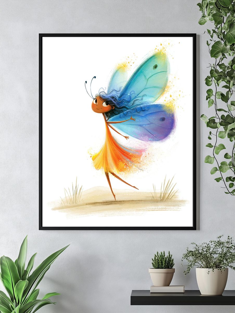 Whimsical Butterfly Girl Illustration Poster. — room view 4