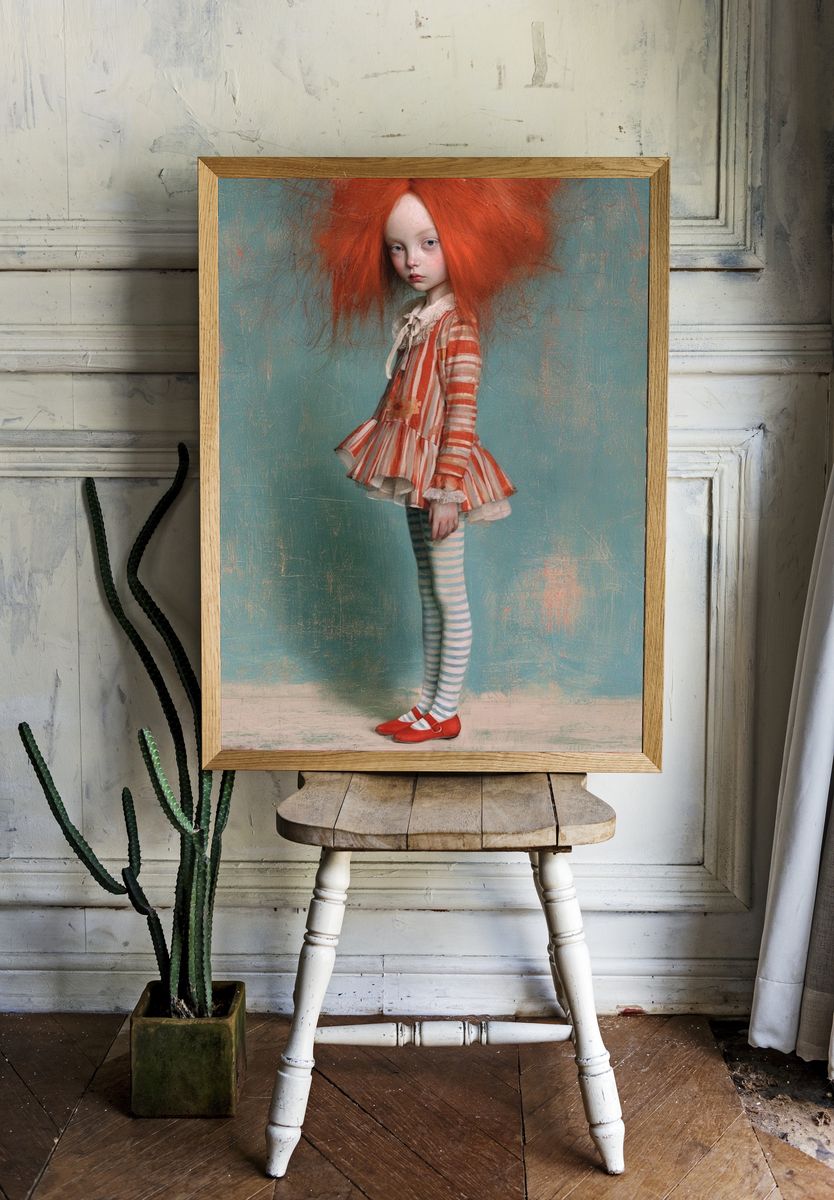 Whimsical Girl Portrait Print. room preview