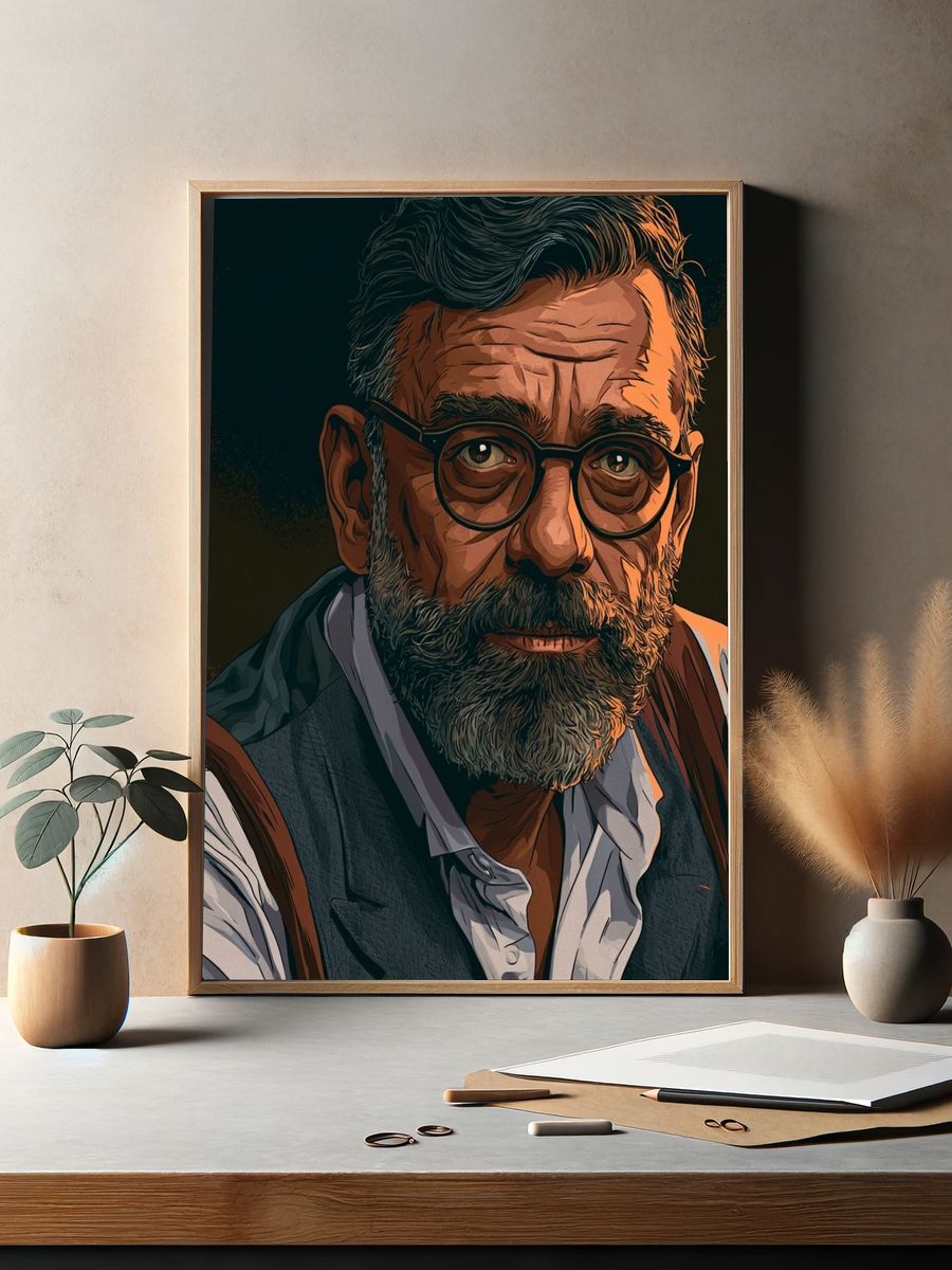 Bearded Man Portrait Illustration Poster. — room view 2