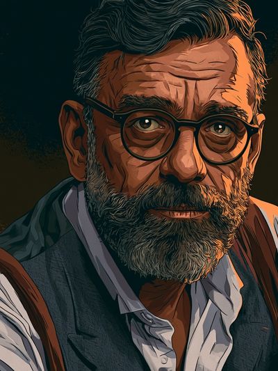 Bearded Man Portrait Illustration Poster. poster