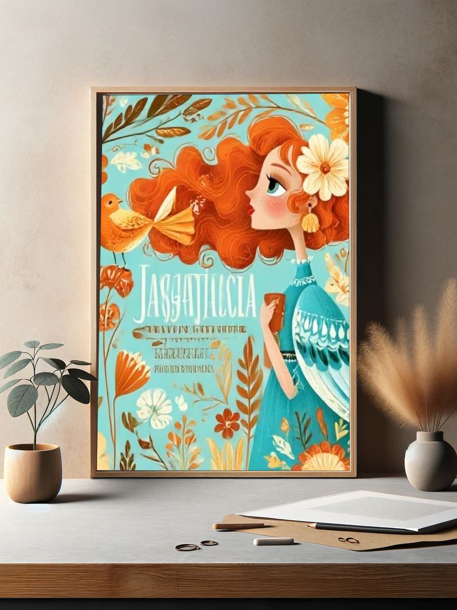 Jasminia Floral Girl Illustration Poster. — room view 2