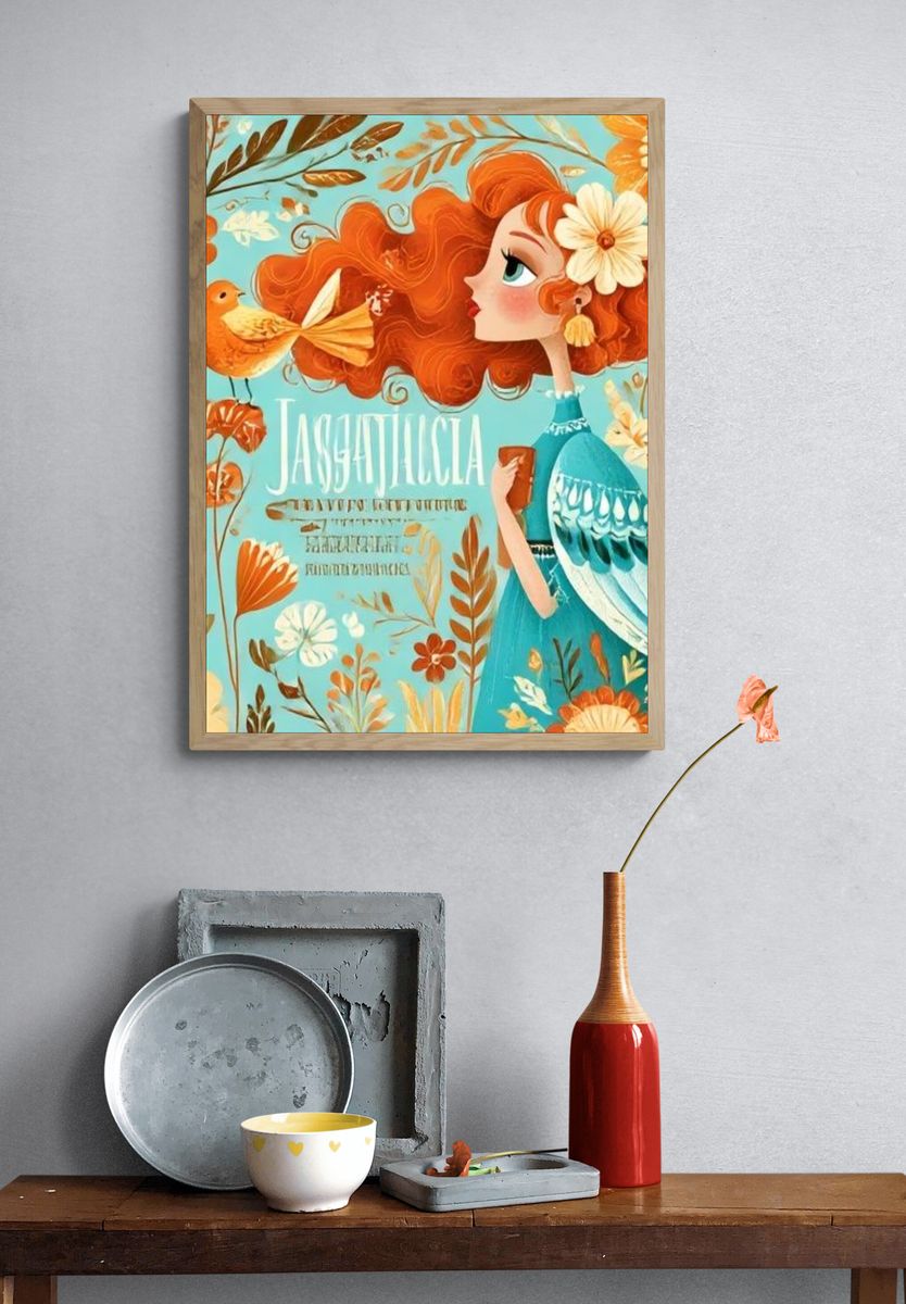Jasminia Floral Girl Illustration Poster. — room view 3