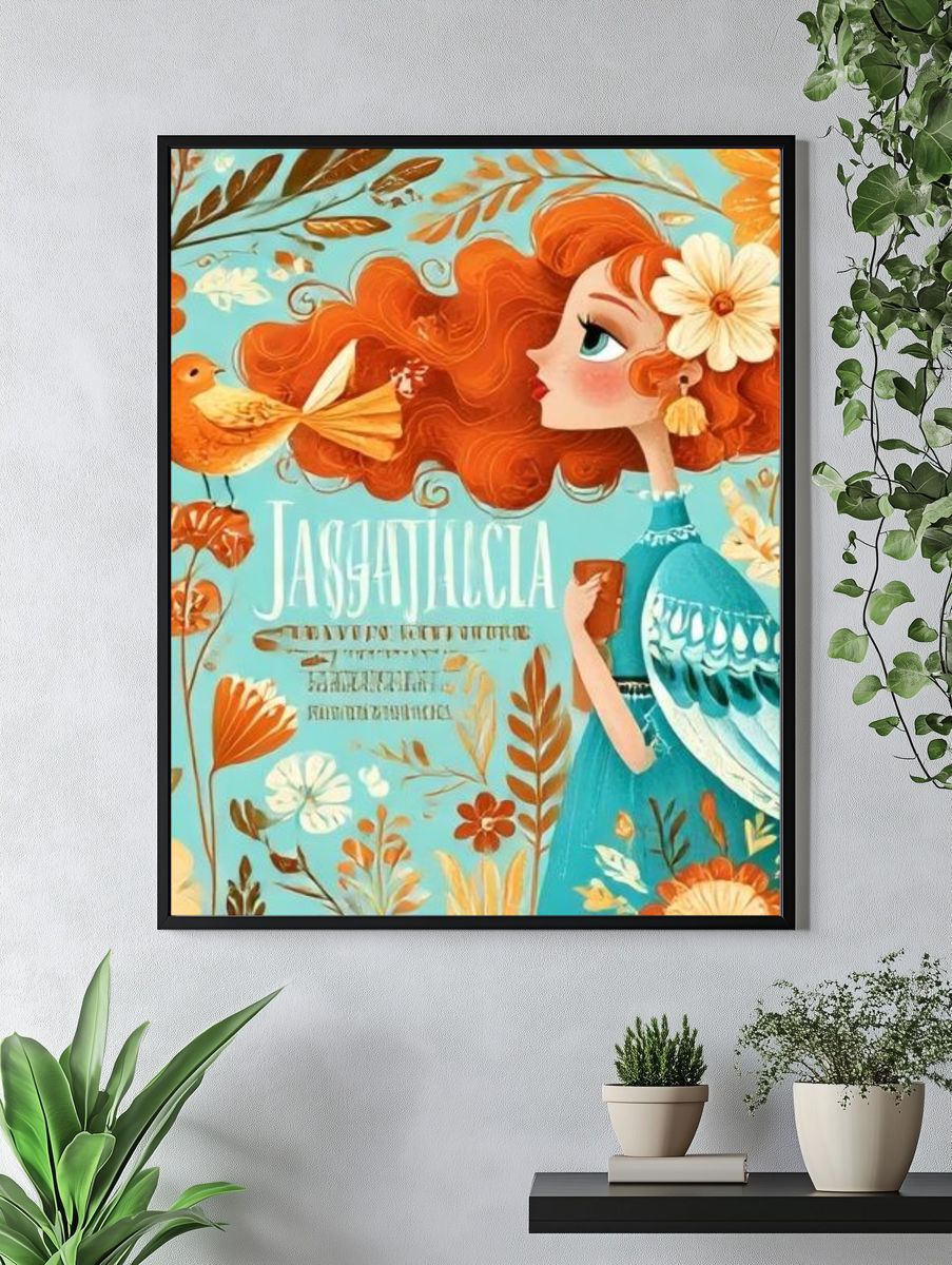 Jasminia Floral Girl Illustration Poster. — room view 4