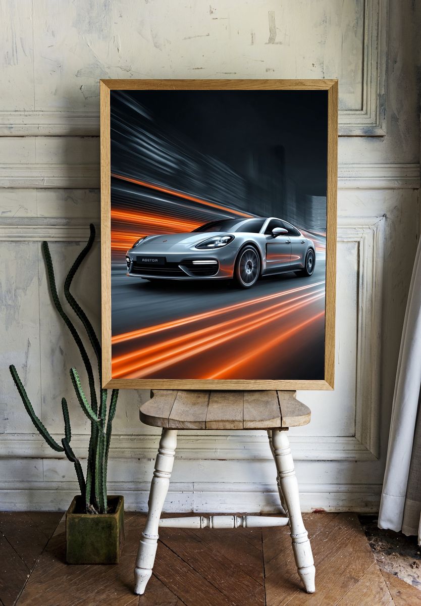 Silver Sports Car Motion Poster. room preview